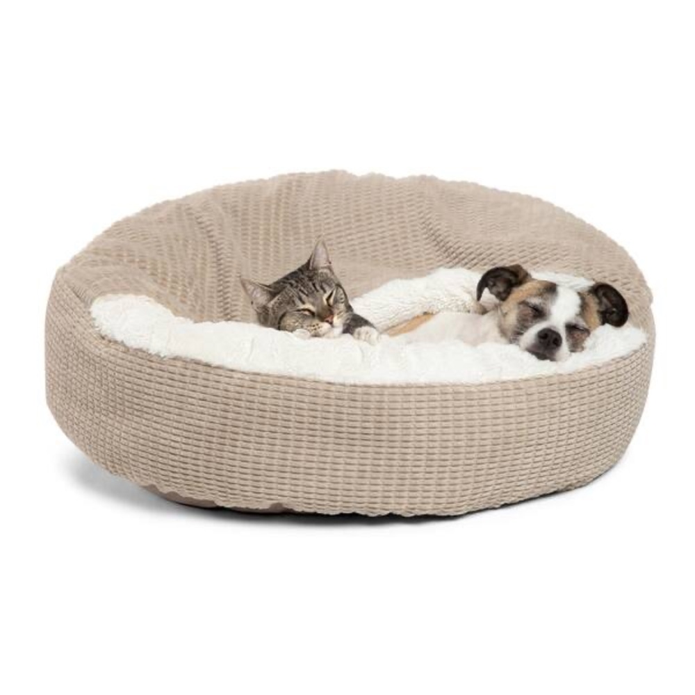 Cozy large faux fur cat and dog bed with hood